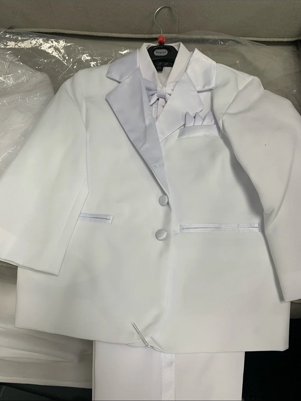 Boys White Formal tuxedo  with Satin Trim